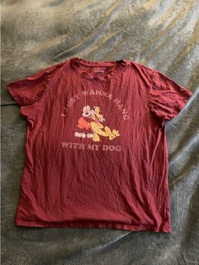 Disney Maroon Redish Graphic Tee with Mickey & Pluto